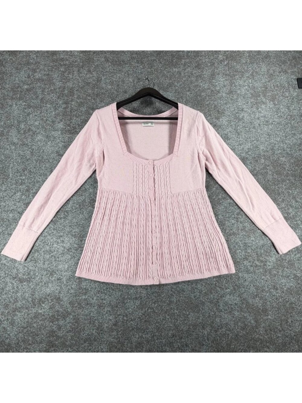 Hollister Babydoll Sweater Womens XL Pink Cotton Cable Knit Button Front Warm